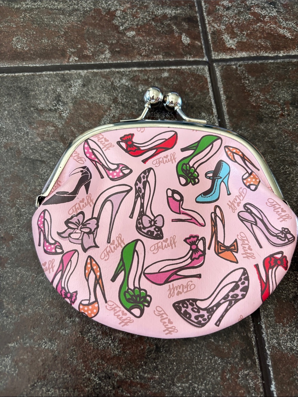 fluff Pink Shoe-Print Kiss-Lock Coin Purse